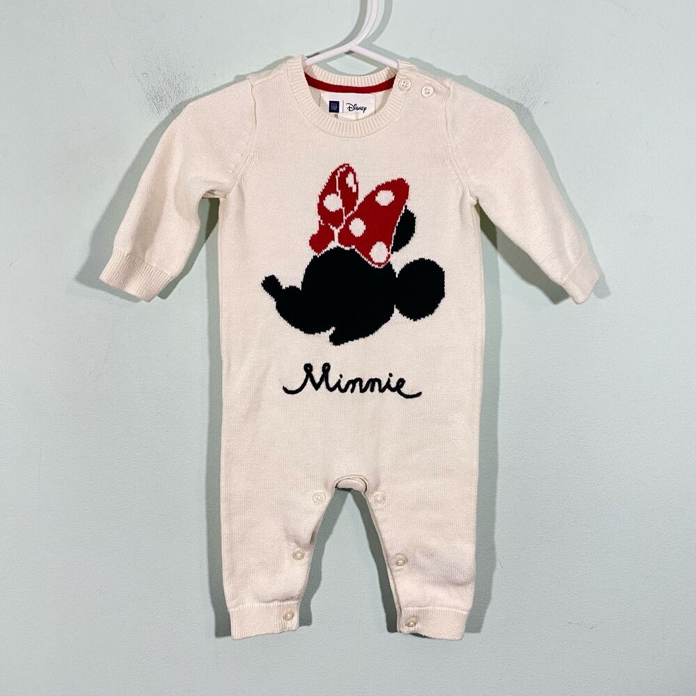 GAP & Disney Baby Girl's White Minnie Mouse Graphics Sweater One Piece Size 3-6M